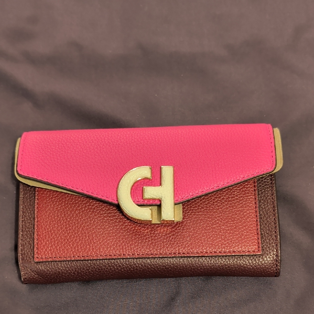 Cole Haan Pink and Burgundy Leather Clutch Wallet Crossbody